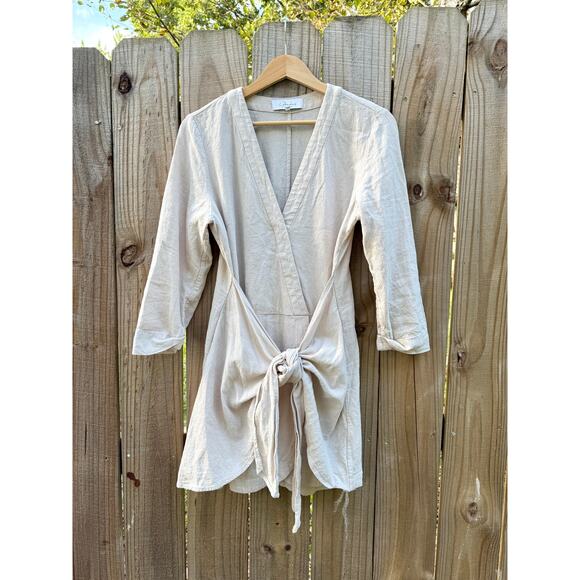 L’Academie Oat Linen-Blend Wrap Dress - Picture 2 of 9